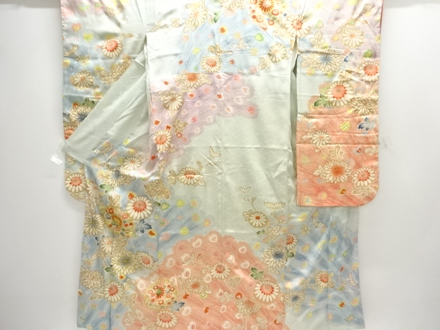JAPANESE KIMONO / ANTIQUE FURISODE / SILK / EMBROIDERY / KIKU